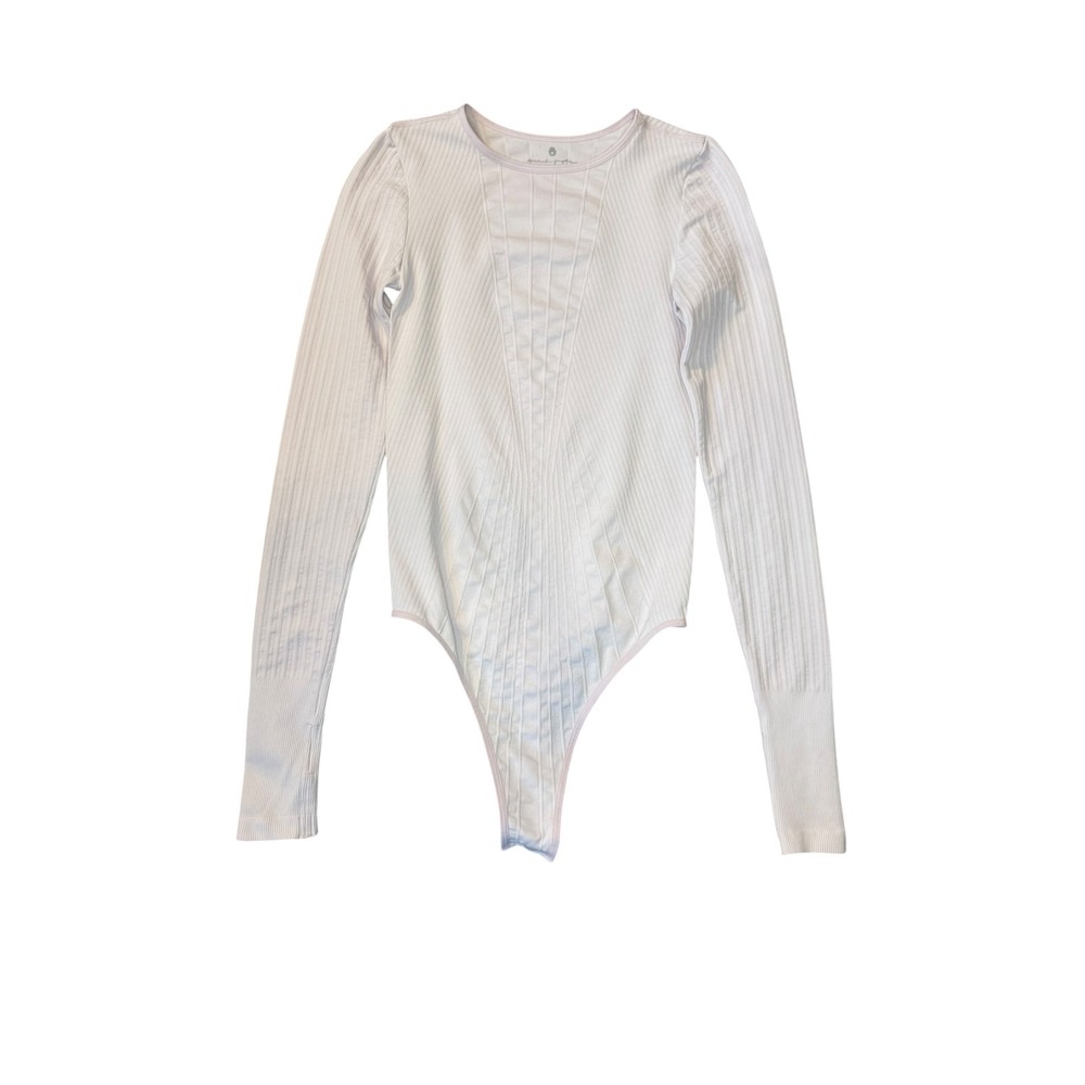Spiritual Gangster Womens Lavender Ribbed Long Sleeve Bodysuit M/L Thumbholes